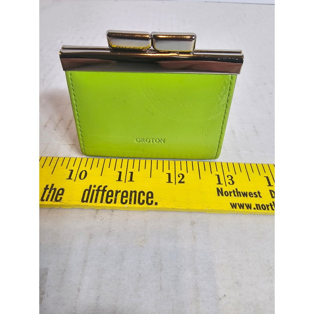 Oroton Lime Green Leather Kiss Lock Coin Purse Vintage Small Wallet Clasp Bag